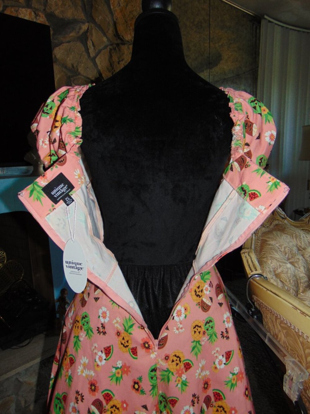 NEW Unique Vintage Pink June-o-ween Spooky TIKI Swing Dress Pin Up Halloween M - Picture 8 of 16